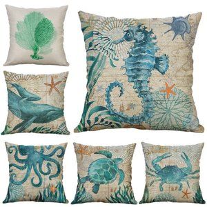 Coastal Pillows Decor - Sea animals 18x18 pillow cover - 2 pcs
